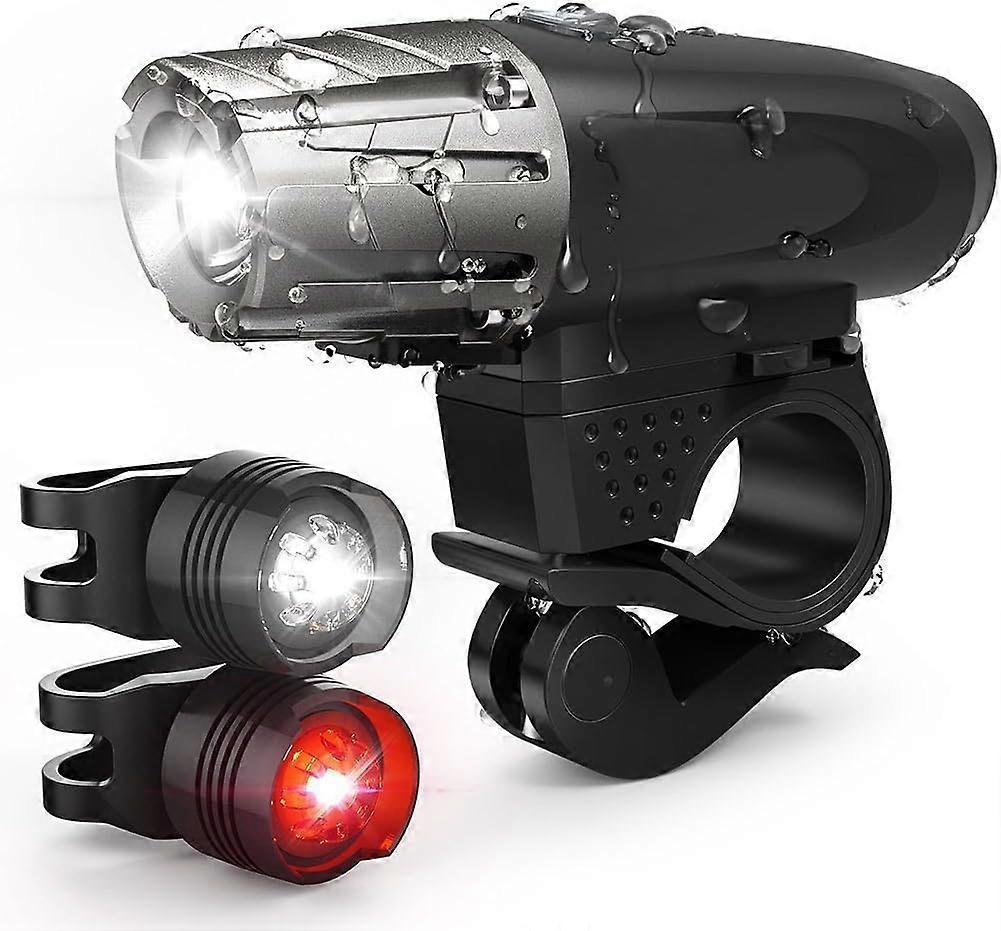 USB Rechargeable Bike Light Set with Safety Flashlight