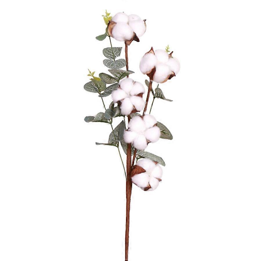Artificial 5-Head Eucalyptus Cotton Flower Arrangement