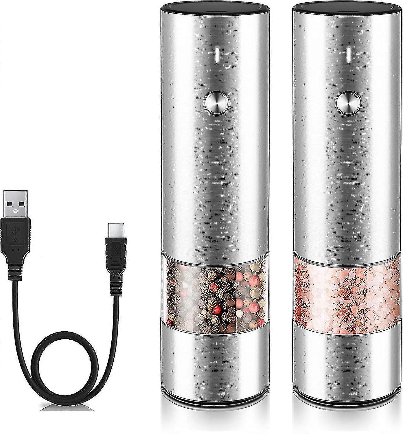 Electric Salt And Pepper Grinder Set - Usb Rechargeable - No Battery Needed Modern Style - Automatic Black Peppercorn & Sea Salt Spice Mill Set With A