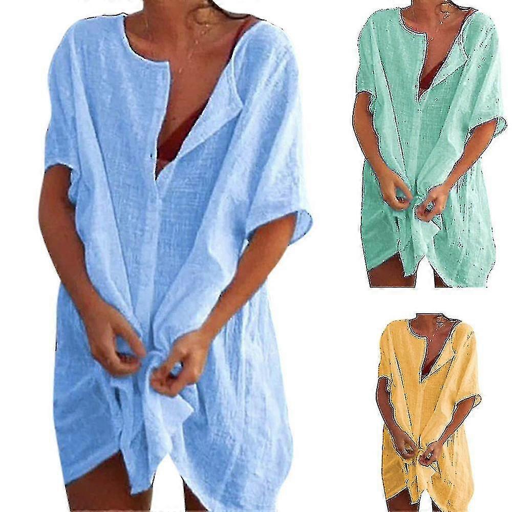 Kadın plaj elbisesi, Yuvarlak yaka ile bikini örtüsü, düğme Placket tw