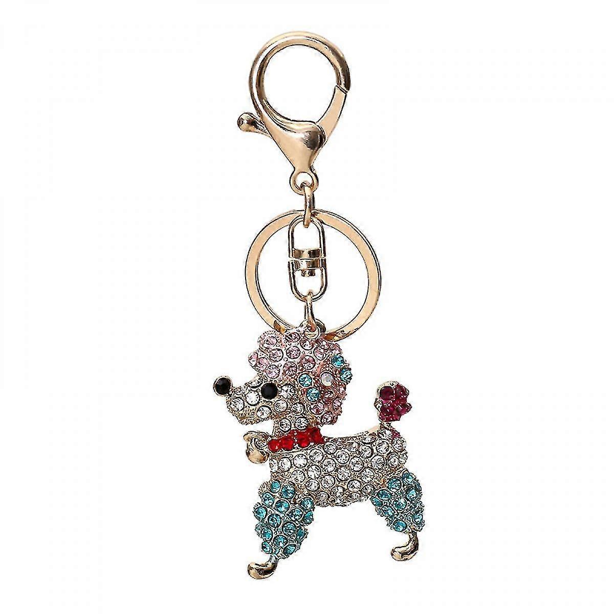 女の子の財布バッグや車のペンダントのための女性ブリングプードル犬のキーリングのためのかわいいアニミアルキーチェーン、ブルー