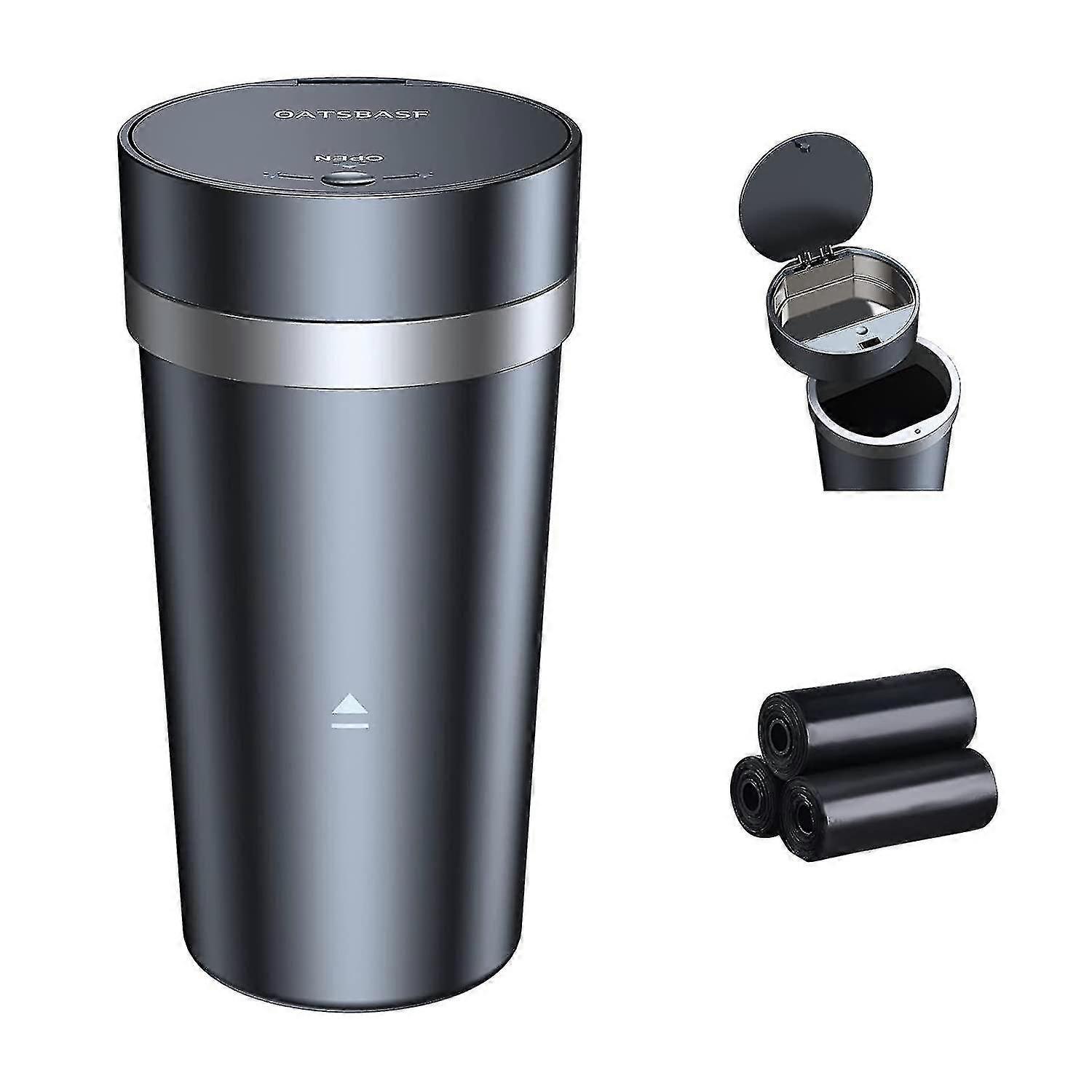 Cestino portabicchieri 2 in 1 per auto, con coperchio e posacenere per auto, mini cestino per rifiuti impermeabile per auto