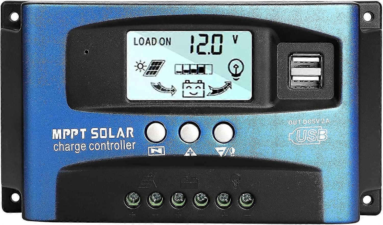 Mppt 60a Solar Charge Controller, 12v/24v  Dual Usb Intelligent Regulator Adjustable Parameter Lcd Display, Multi-function Protection