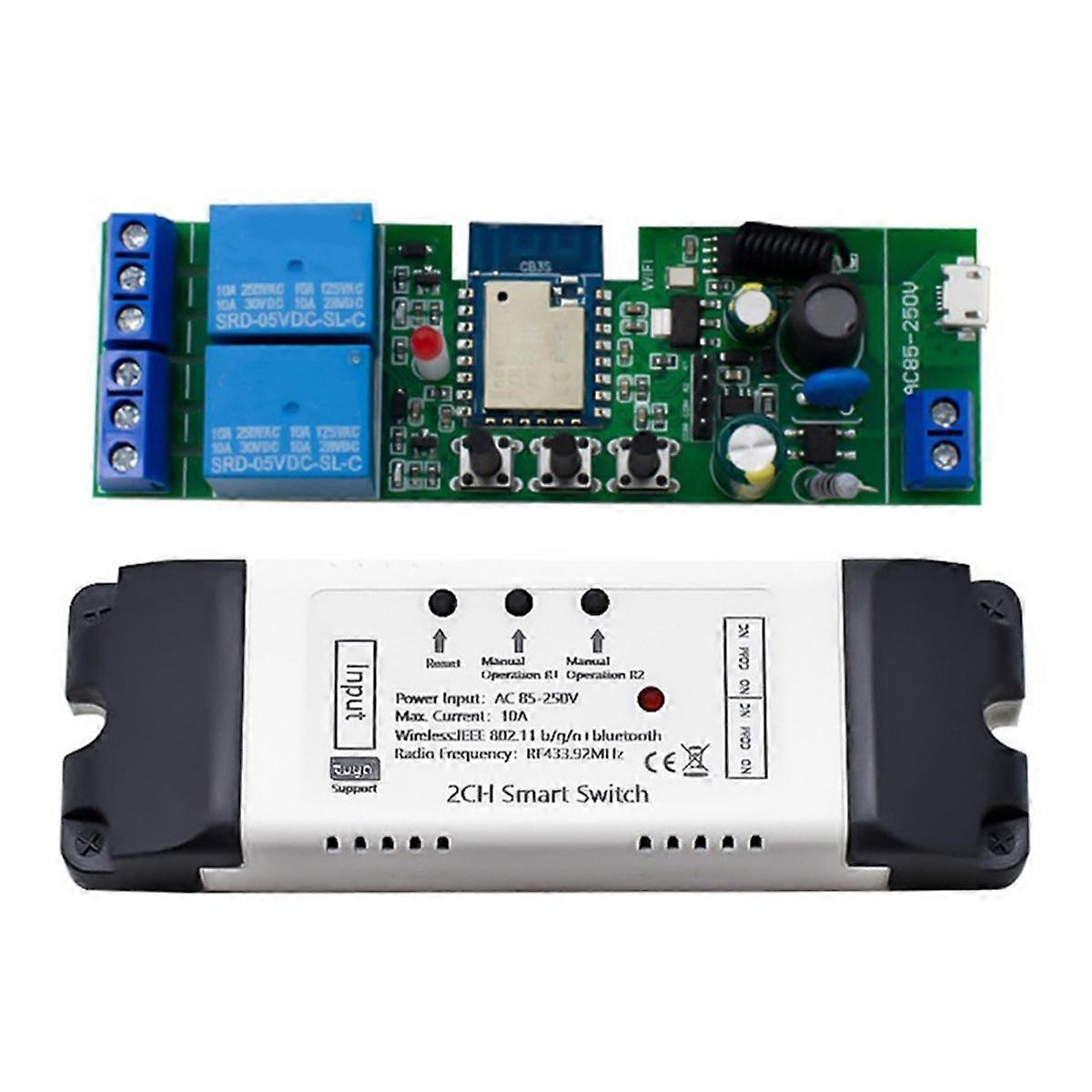 Tuya WIFI 2CH Smart Relais Schalter Sensor AC85-250V Schalter Access Control Relais Controller mit Shell