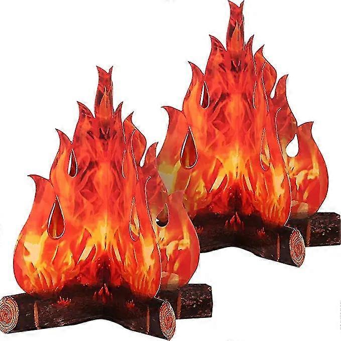 3d Decorative Cardboard Campfire Cepiece 2pcs, Artificial Fire For Halloween Party Decorative