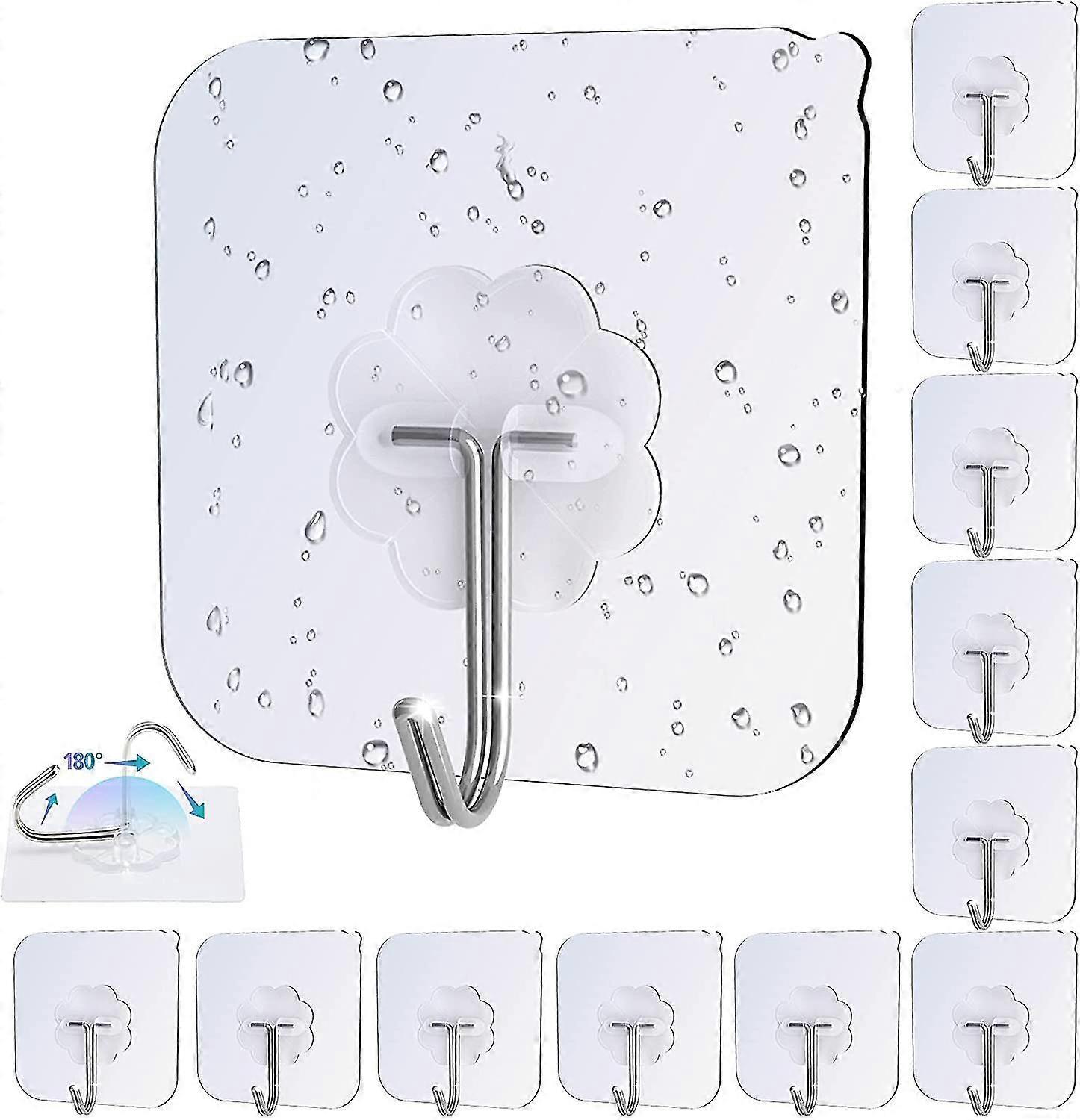 Adhesive Hooks Waterproof Self Adhesive Hook Heavy Duty Wall Hooks 12 Pack