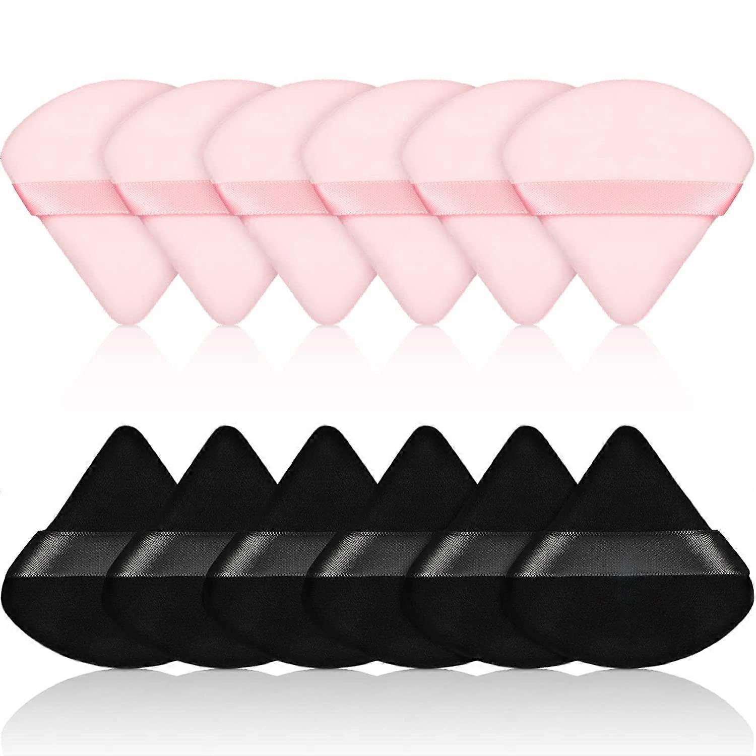 12 stuks Powder Puff Face Triangle Make-up Puff voor los poeder Soft Body cosmetische foundation spons mineraal poeder nat droog make-up tool (zwart, roze)