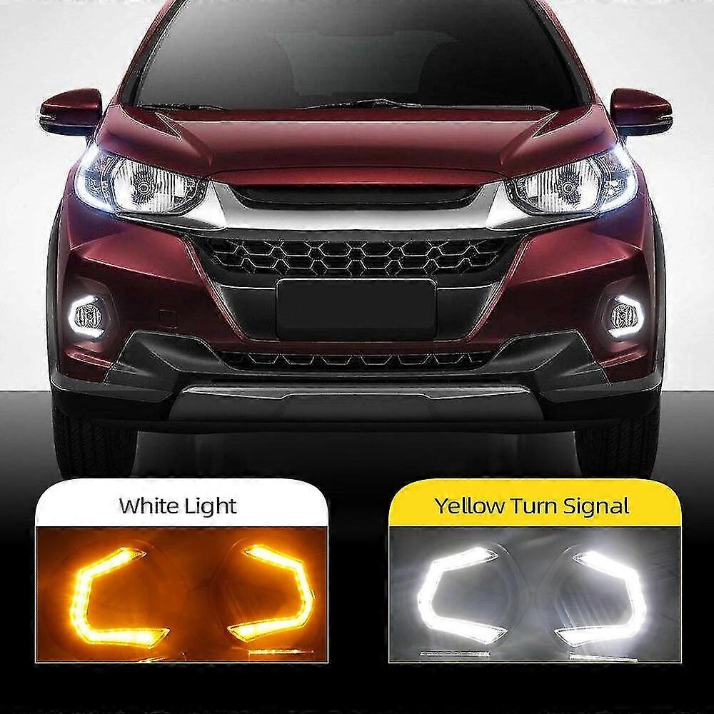 2PCS DRL 12V LED Daytime Running Light For Honda WRV 2017 2018 With Yellow Turn Signal Style Relay Fog lamp hole