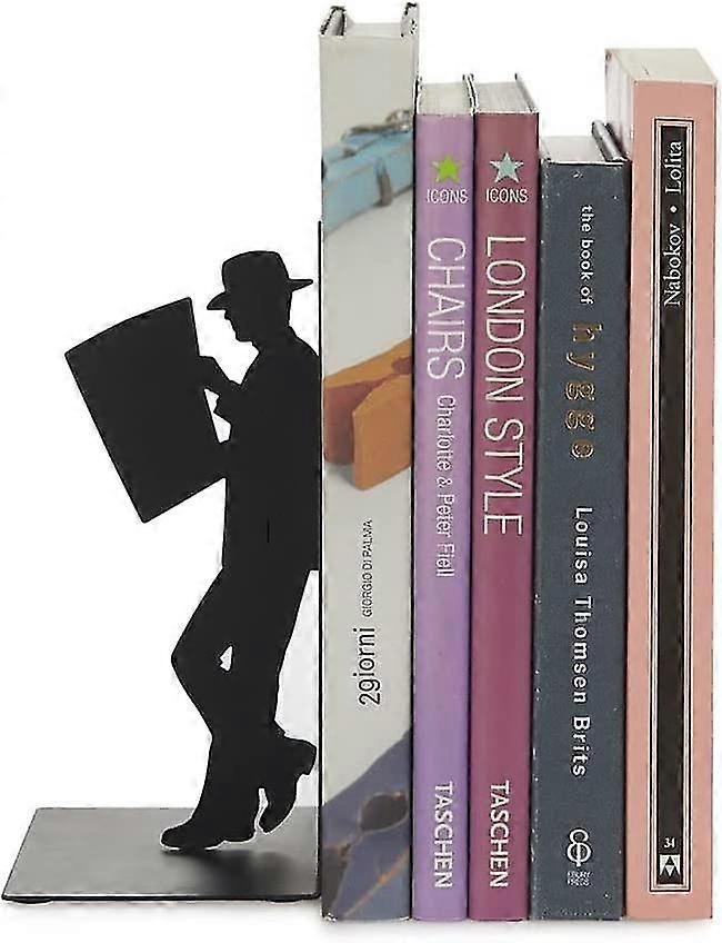 Decorative Black Metal Reader Bookends. new