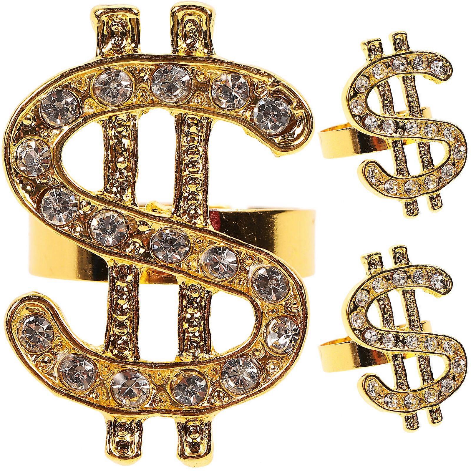 3個のジュエリーメンズネックレスファニーゴールドリングドルサインリングドルマネーサインリング