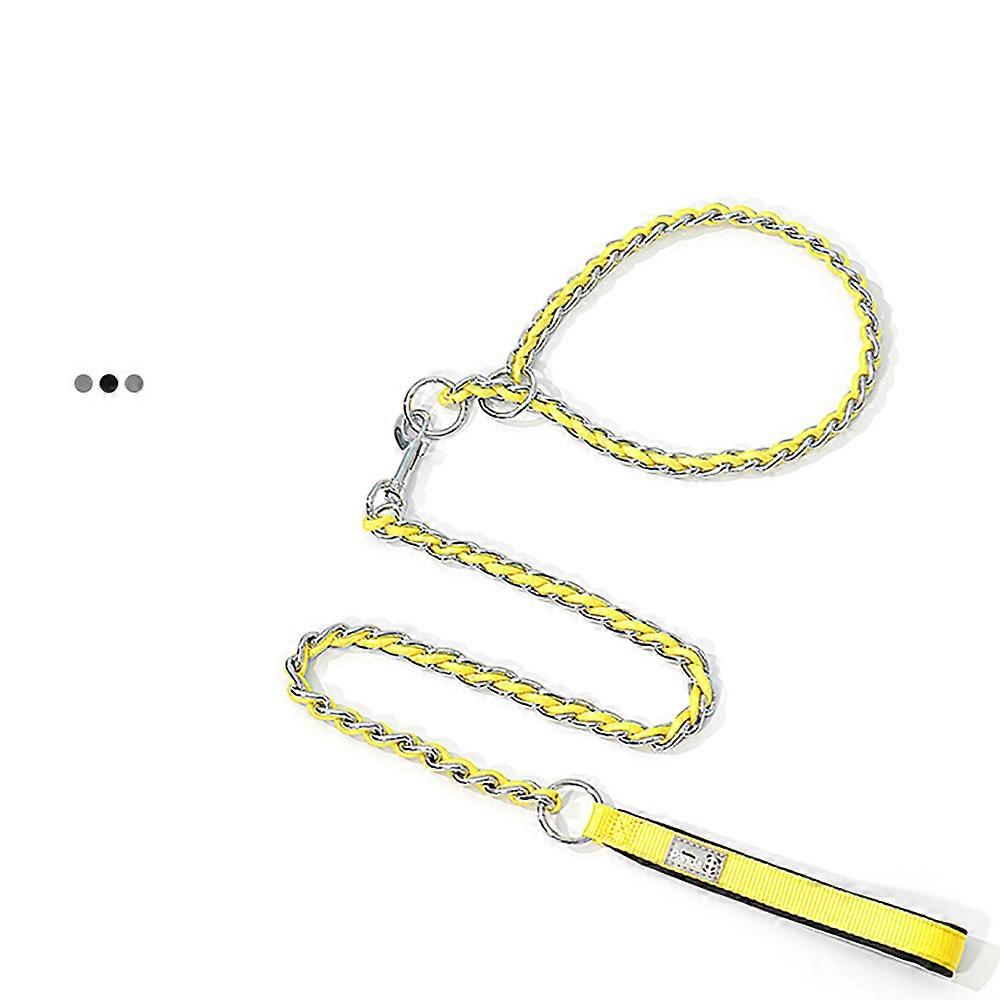 Bright lemon yellow imported nylon and branded iron pet leash, available in two sizes