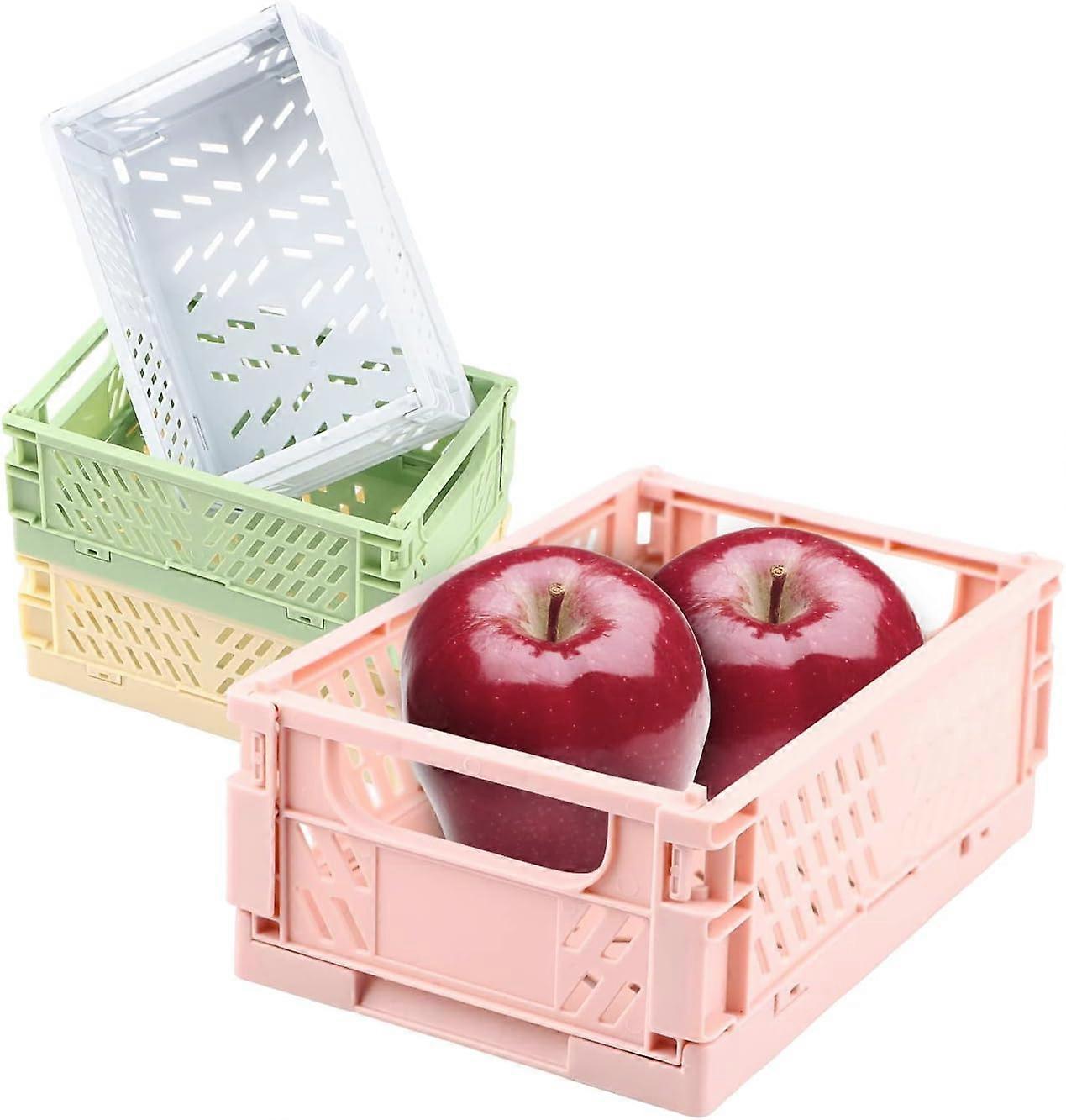 Crates, 4 Pack Plastic Foldable Crate, Small Collapsible Desktop Storage Box, Stackable Small Organizer Boxes, Sturdy Mini Folding Desk Crates Storag