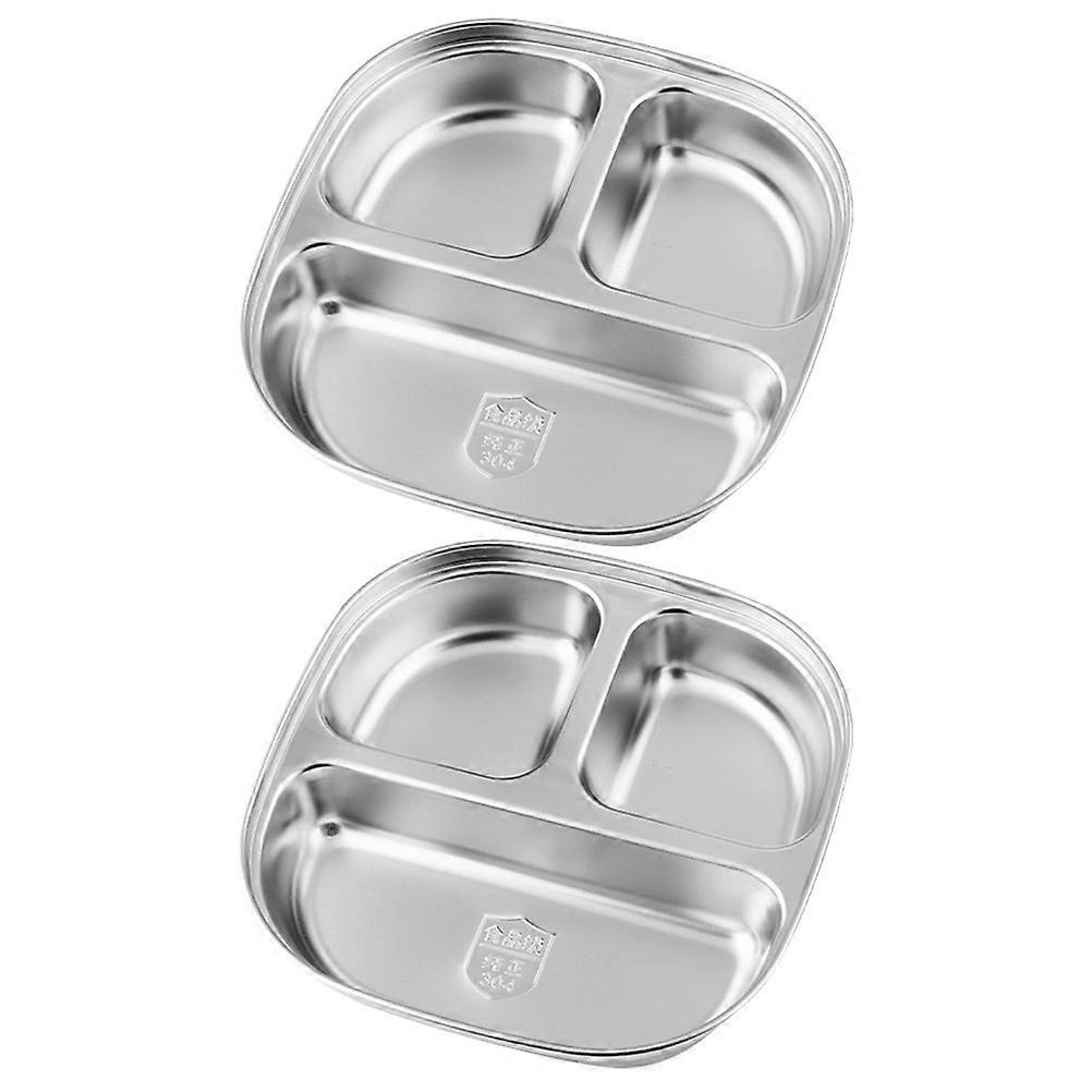 2pcs Assiette en acier inoxydable Assiette à dîner indienne divisée Assiette carrée à 3 sections