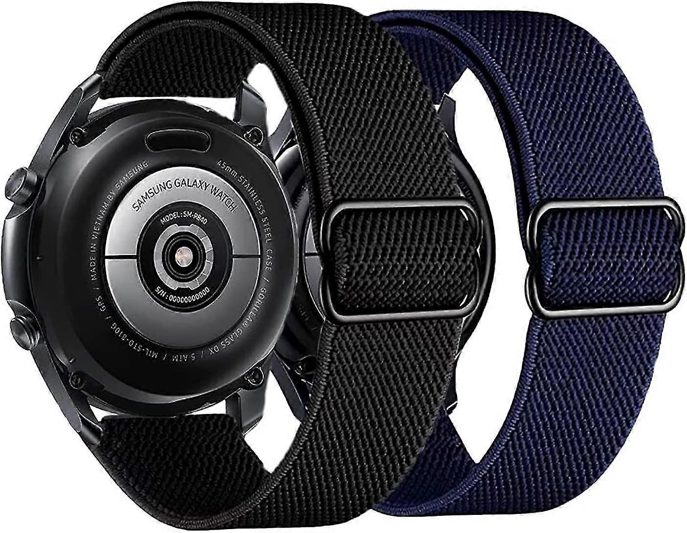 2pack Nylon Bands Compatible With Samsung Galaxy Watch Active 2 Universal 20mm Stretchy Sport Loop Breathable Wristbandblack+blue