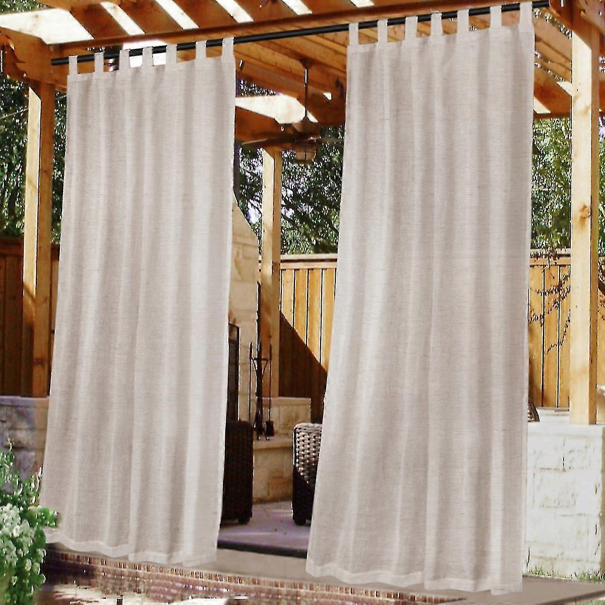 Outdoor Linen Sheer Curtains For Patio Waterproof With Detachable Self-stick-Natural Linen