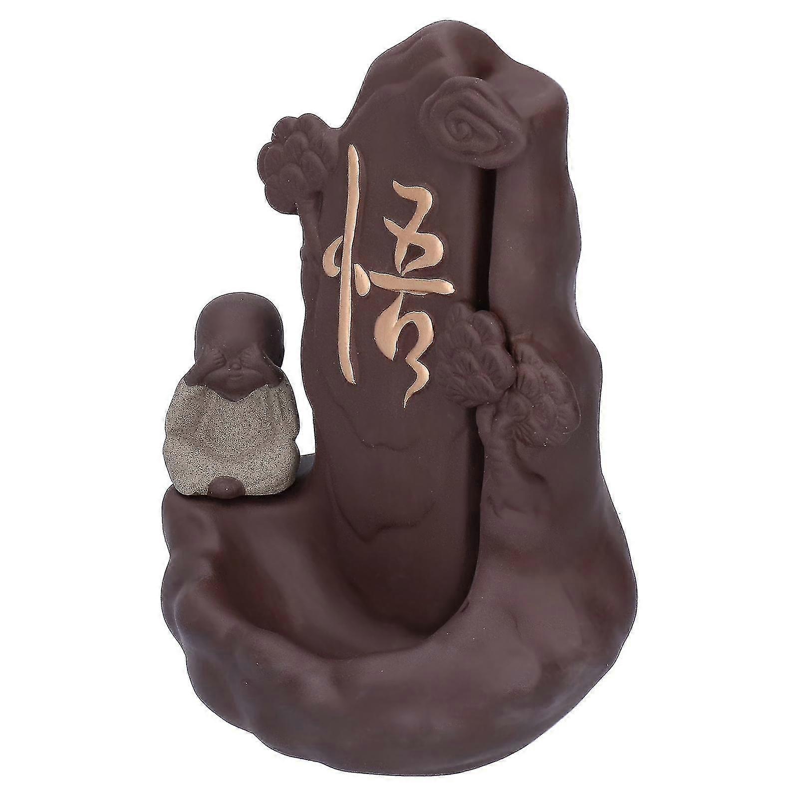 Backflow Incense Burner with Monk Ornament Chinese Yixing Zisha Clay for Home Decoration