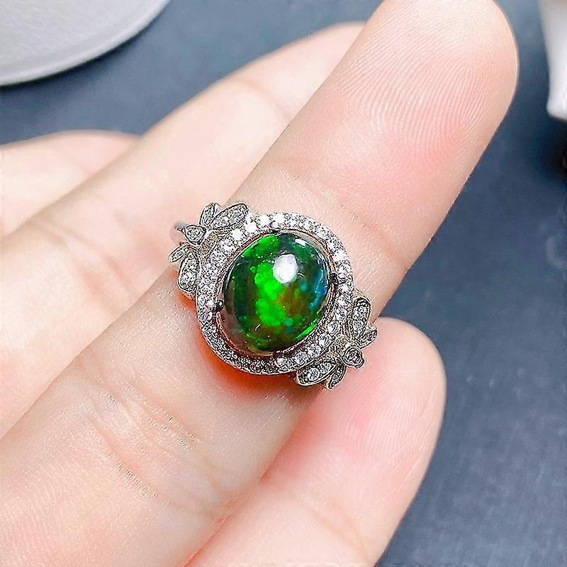 Cadou pentru iubita iubit 925 argint sterling Natural Opal Opal Inel 8 * 10mm Inel deschis pentru femei incrustat cu culori strălucitoare