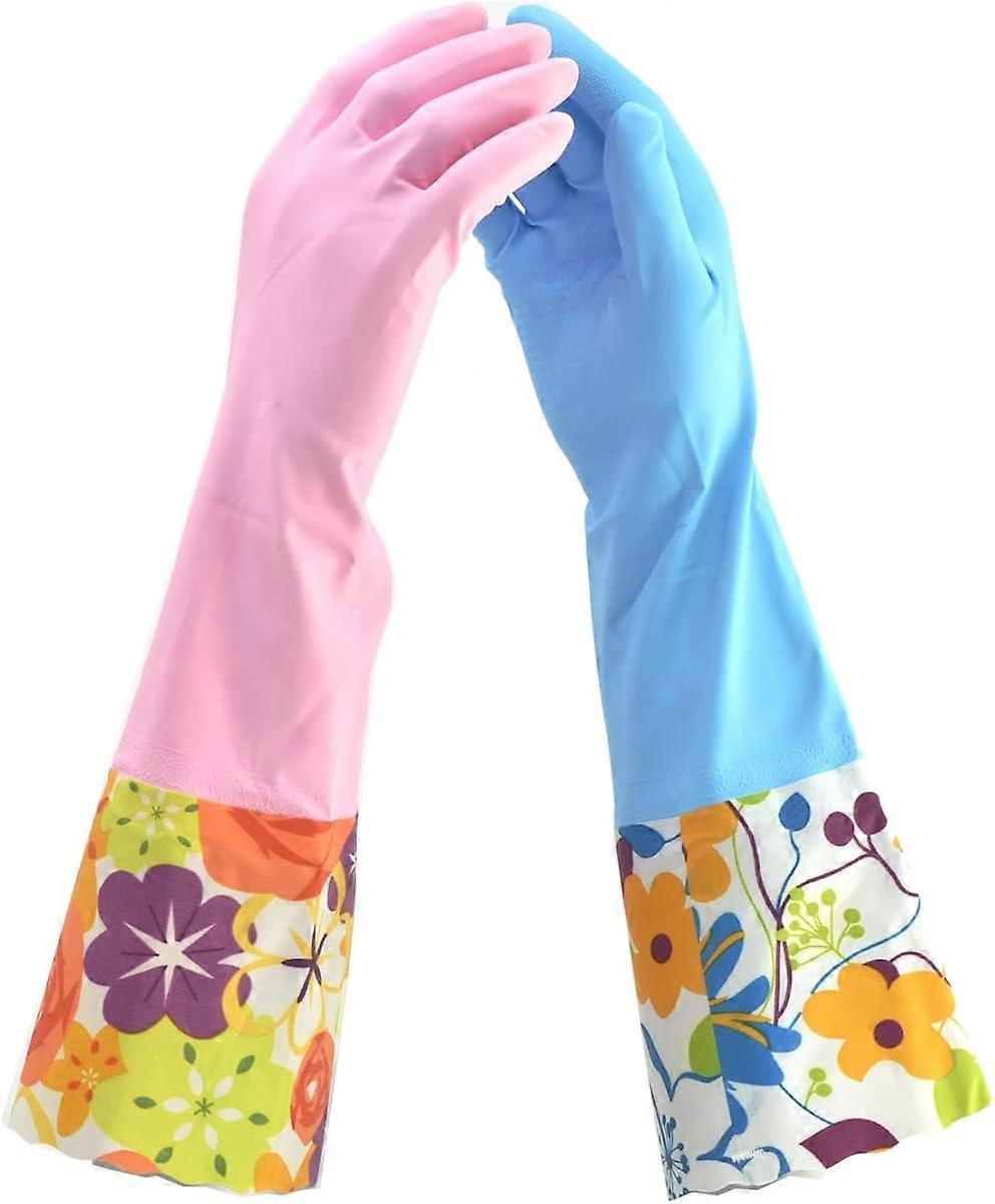 2 PAIRS Household Gloves Latex Free Cleaning Gloves with Soft Lining Long Cuff waterproof