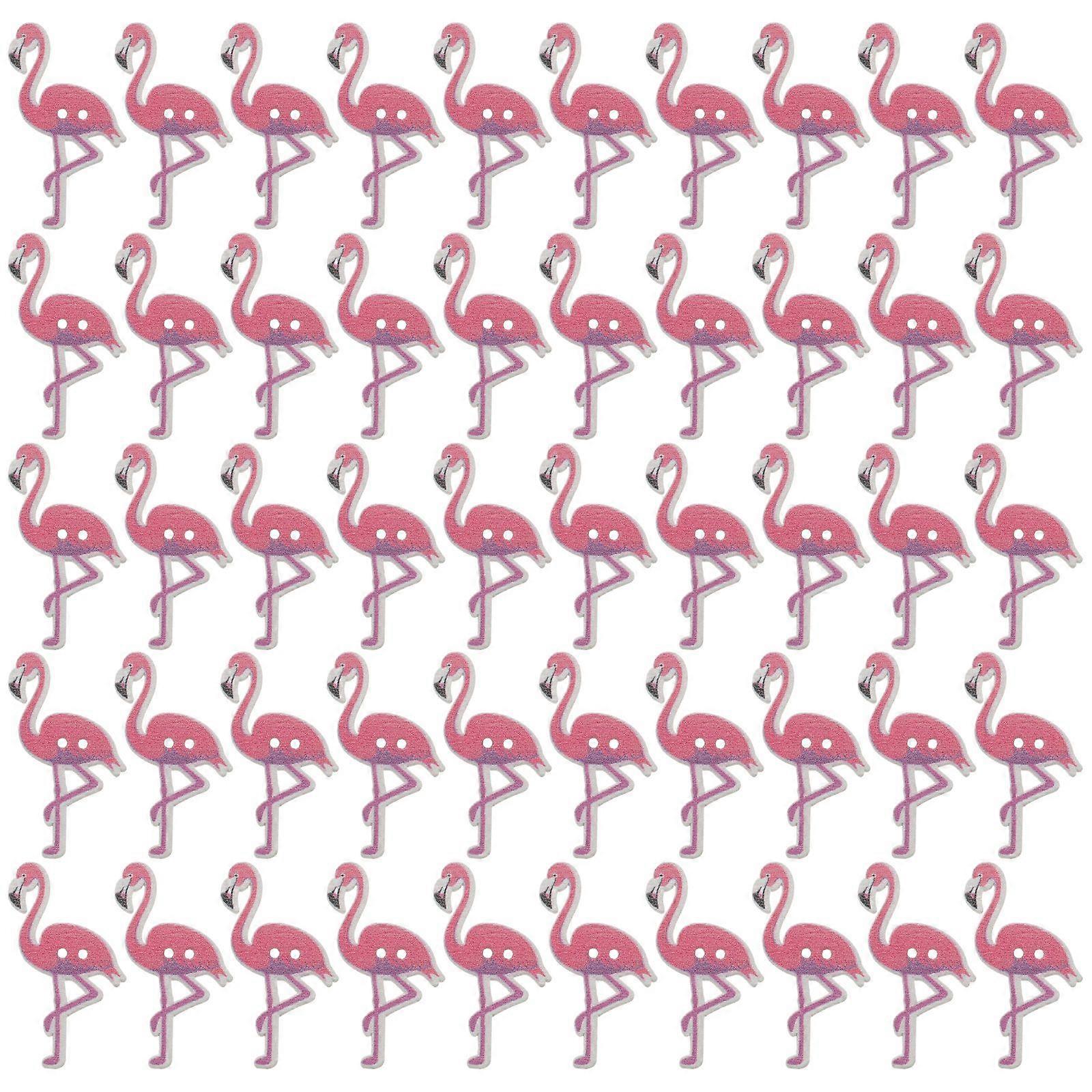 50pcs Nordic Flamingo Pattern Decorative Button Children Sewing Buttons Animals Wood Buttons for DIY Decoration (Pink)
