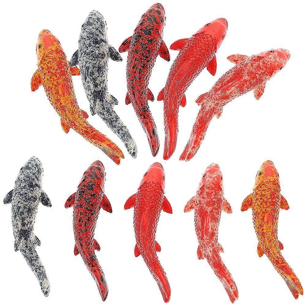 10pcs Realistic Miniature Koi Fish Figurine, Aquarium Fake Goldfish Figurines Small Resin Red Goldfish Mini Fish Figurines DIY Crafts Garden Accessori