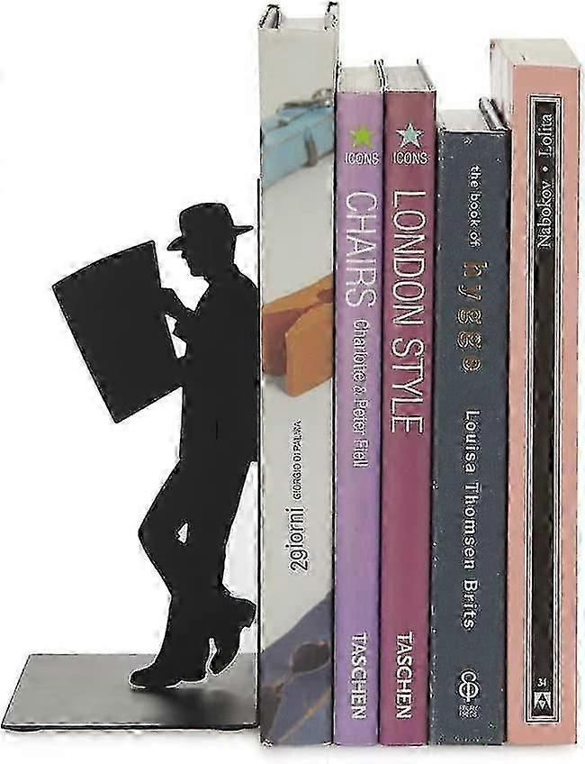 Decorative Black Metal Reader Bookends.