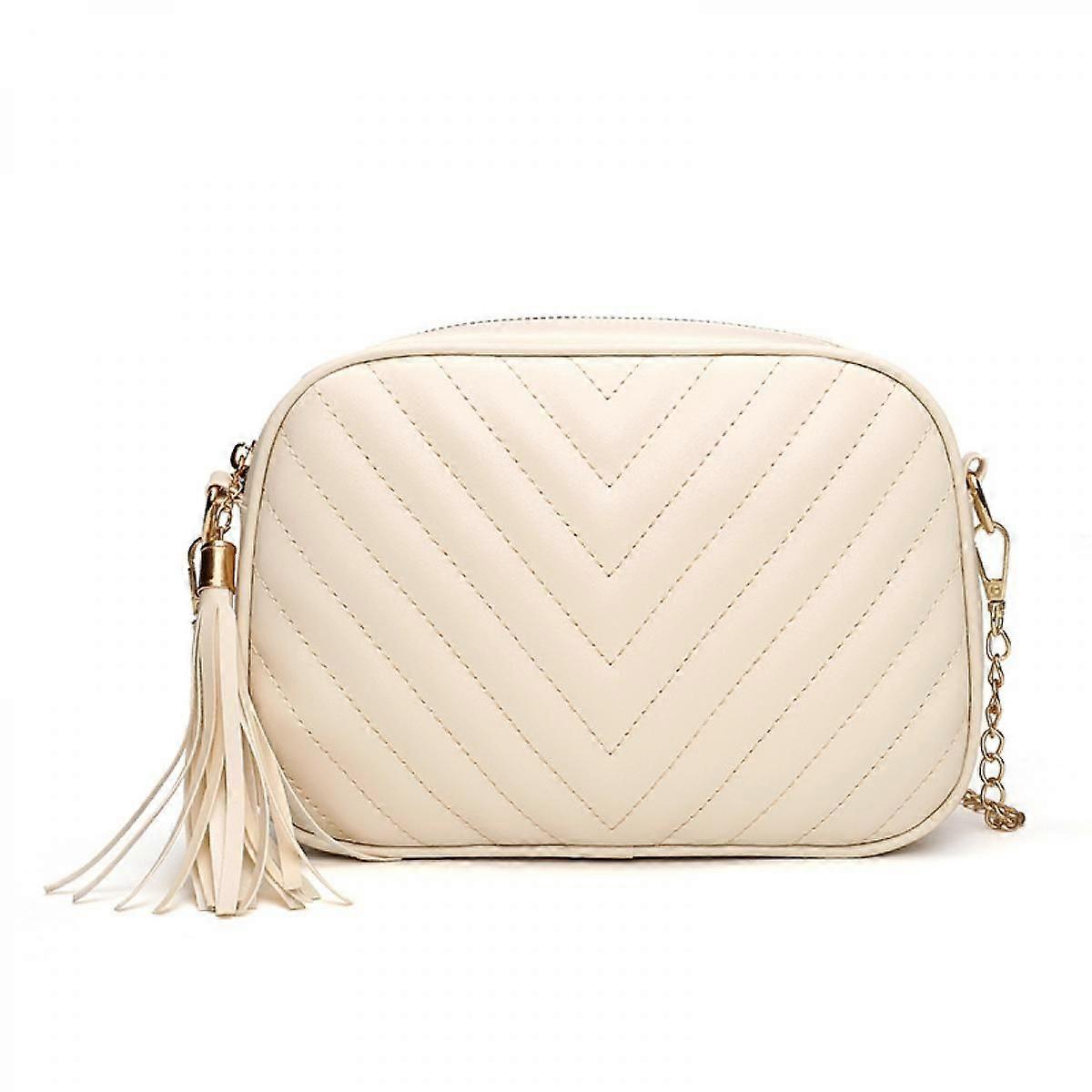 Simple Shoulder Crossbody Bag With Metal Chain Strap And Tassel Top Zipper