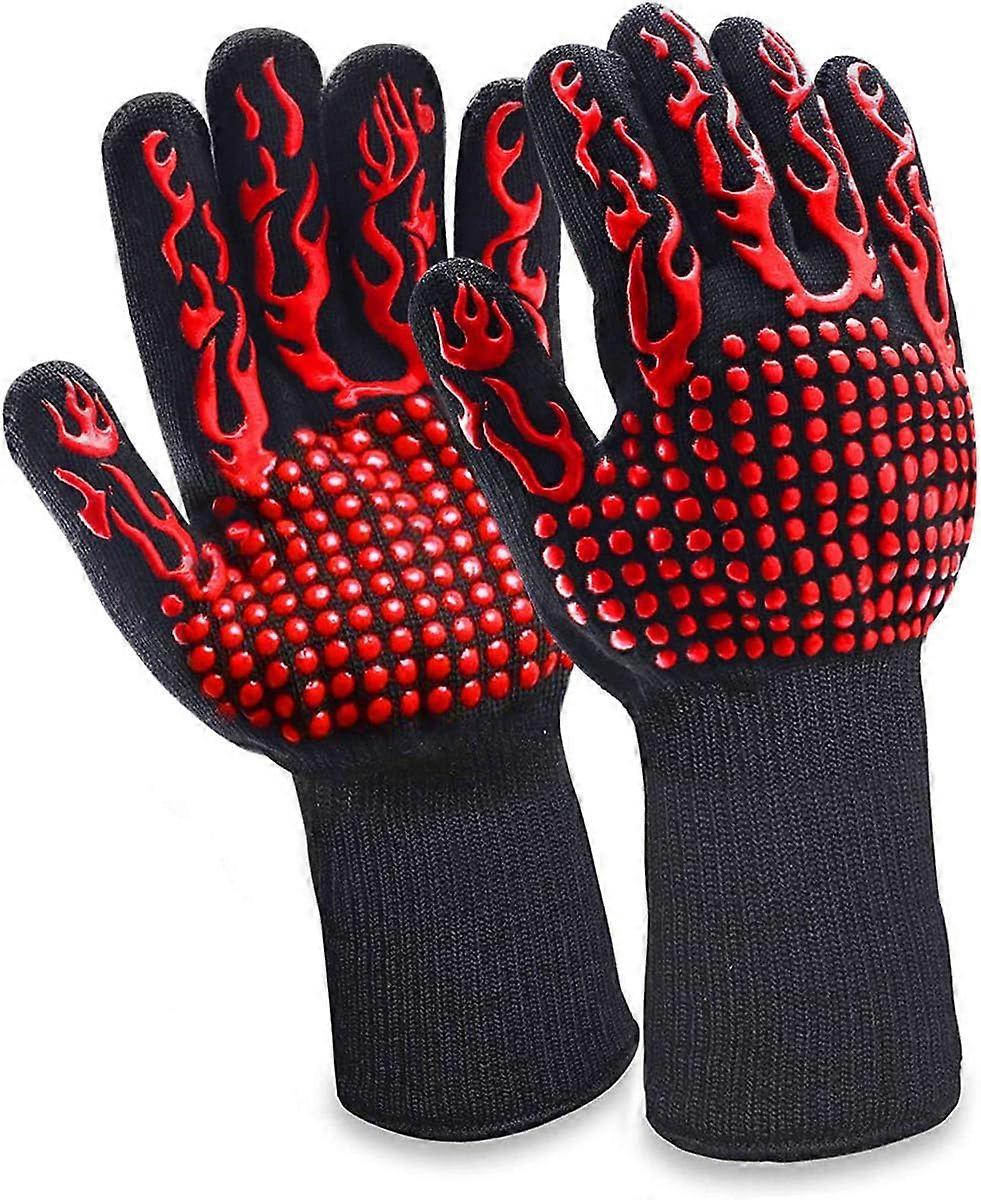 Grilling gloves, high temperature resistant 800°C cooking gloves, 1 pair of silicone non-slip gloves (red)