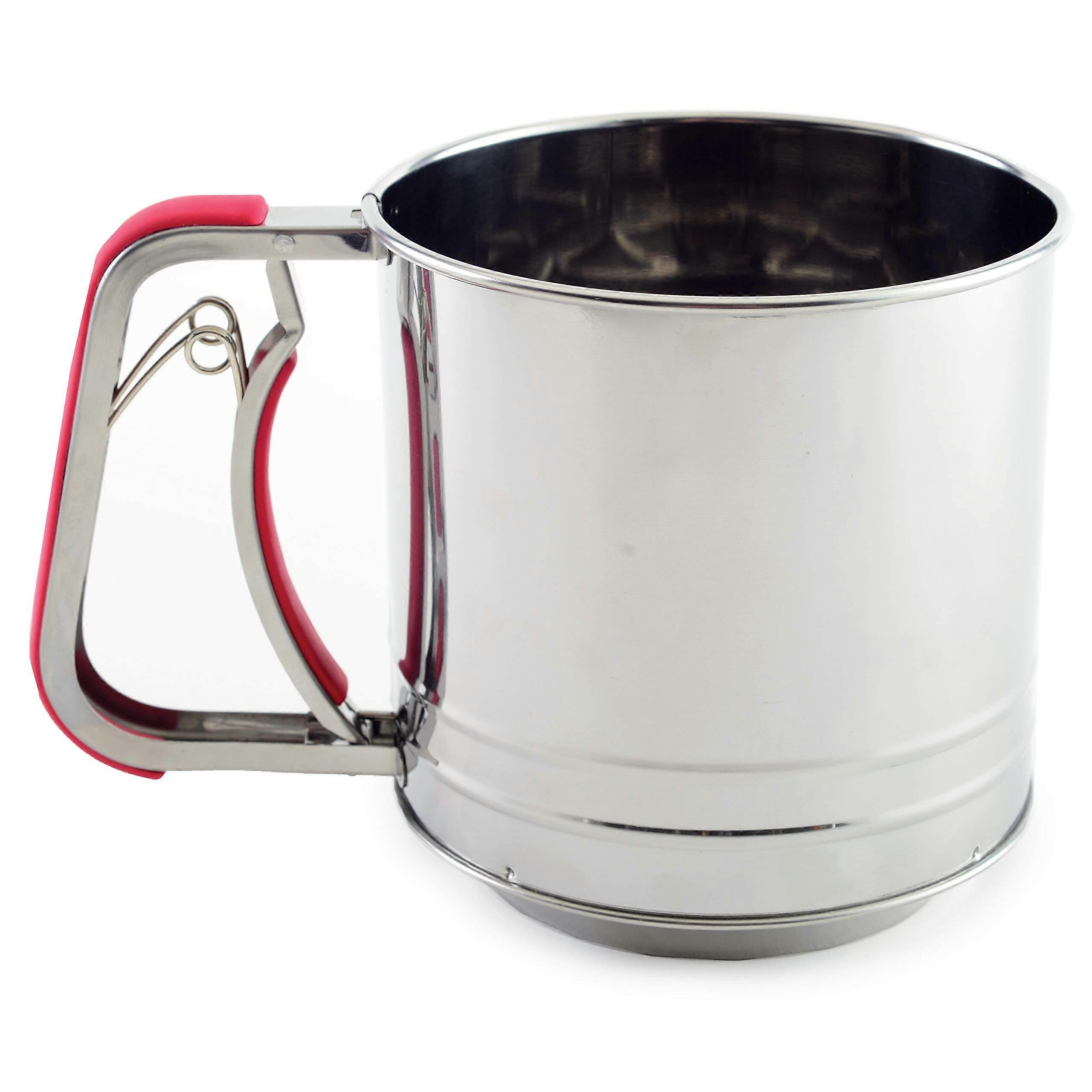 Stainless Steel Flour Sifter for Baking 5 Cup Capacity with Fine Mesh Screening and Easy-Handle Design