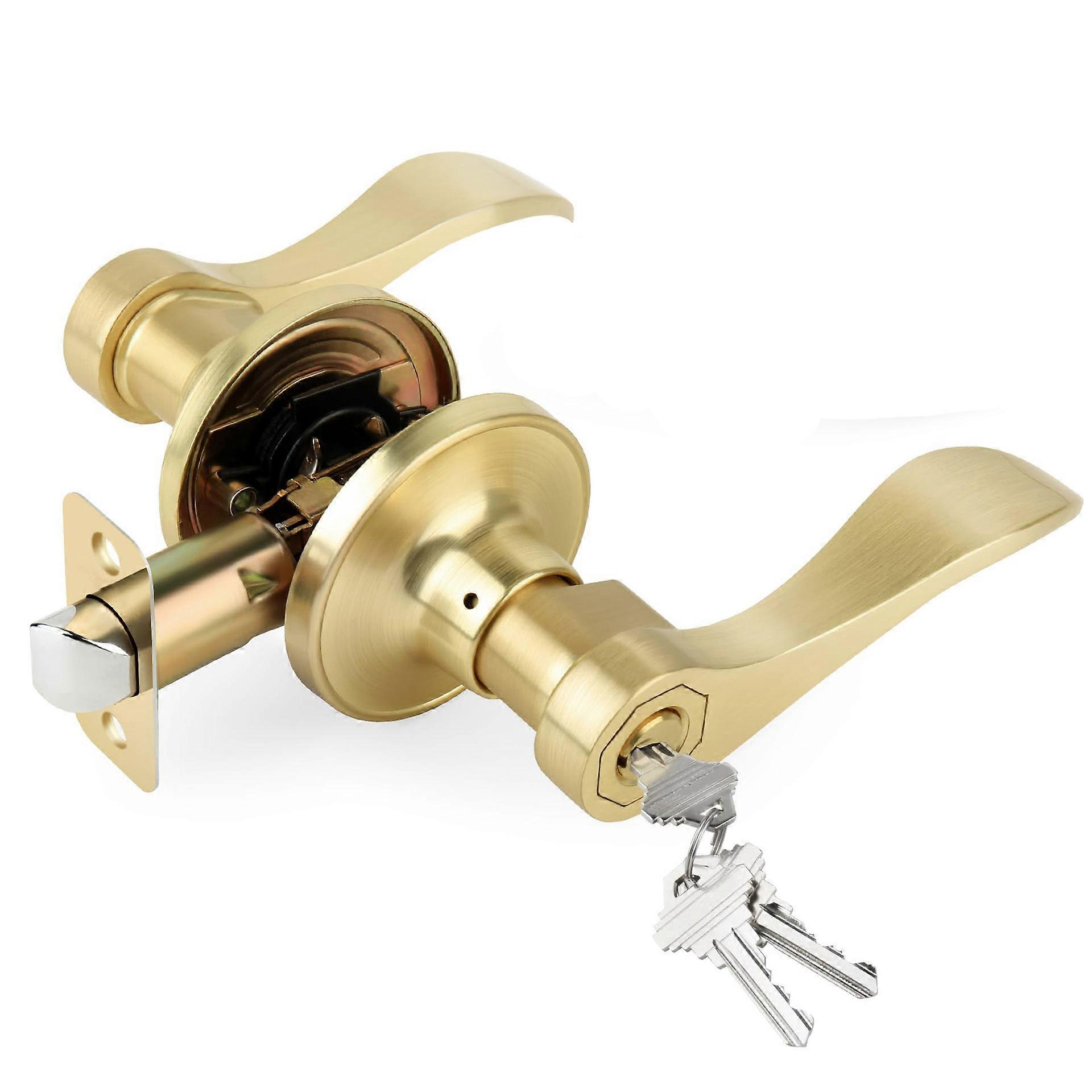 Reversible Door Handle with Lock - Brushed Brass Entry Set for Left and Right-Swing Doors, Durable and Stylish Design