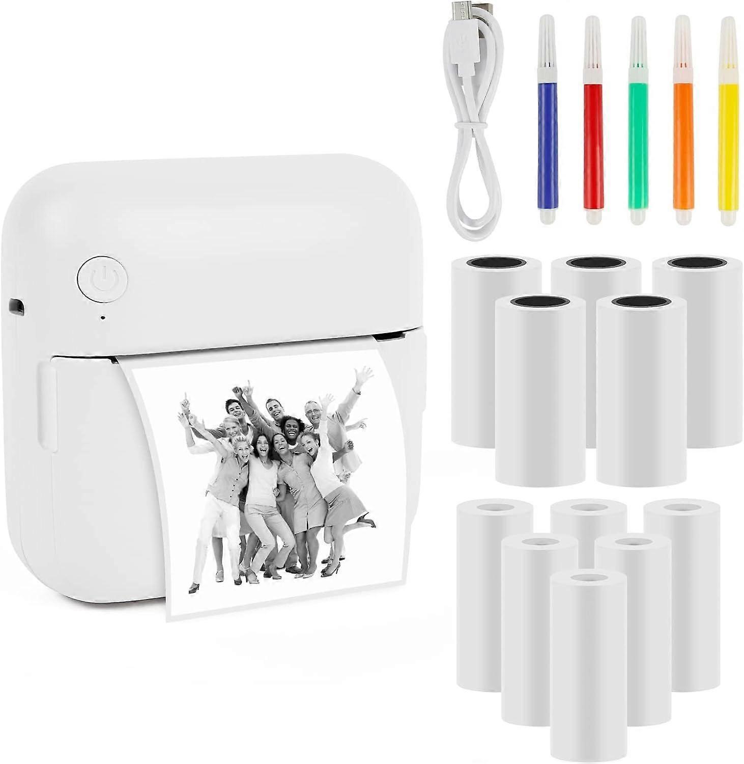 Mini Portable Photo Printer, Wireless Bluetooth Instant Thermal Printer (with 10 Rolls Printing Paper)