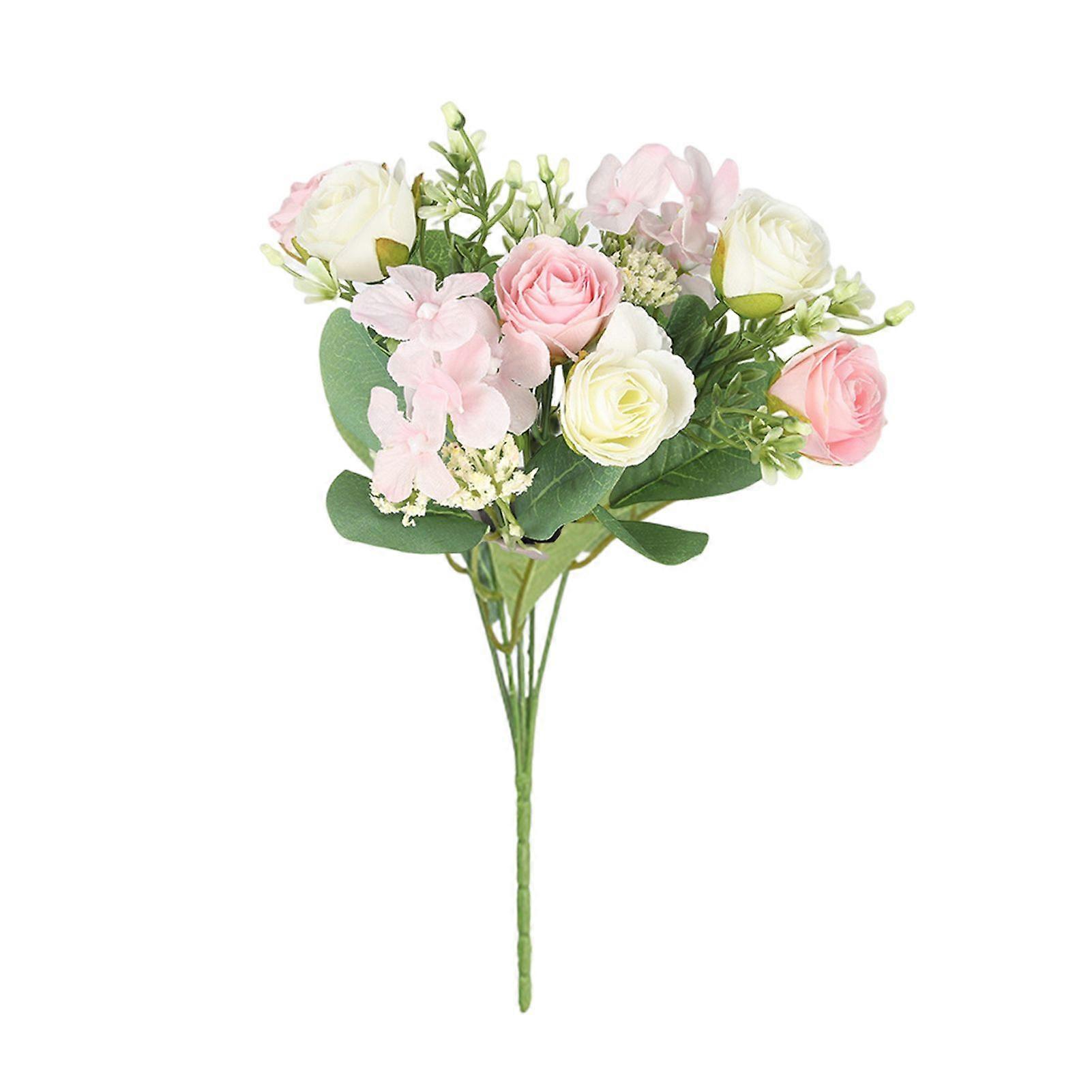 Artificial Flower Multiple Heads Long Branch Green Leaves Fade Resistant Easy Care DIY Non-withered Floral Arrangement Artificial Rose Flower Home Dec