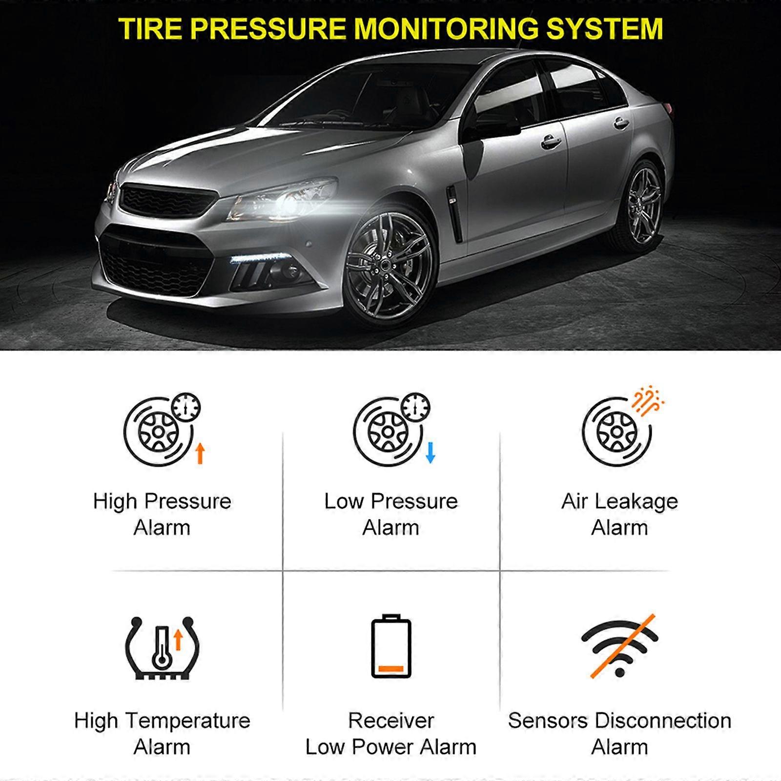 Tire Pressure Monitoring System, Wireless Solar Tire Pressure Monitor System with LCD Display, Voice Function, 6 Alarm Modes and 4 External Sensors, R