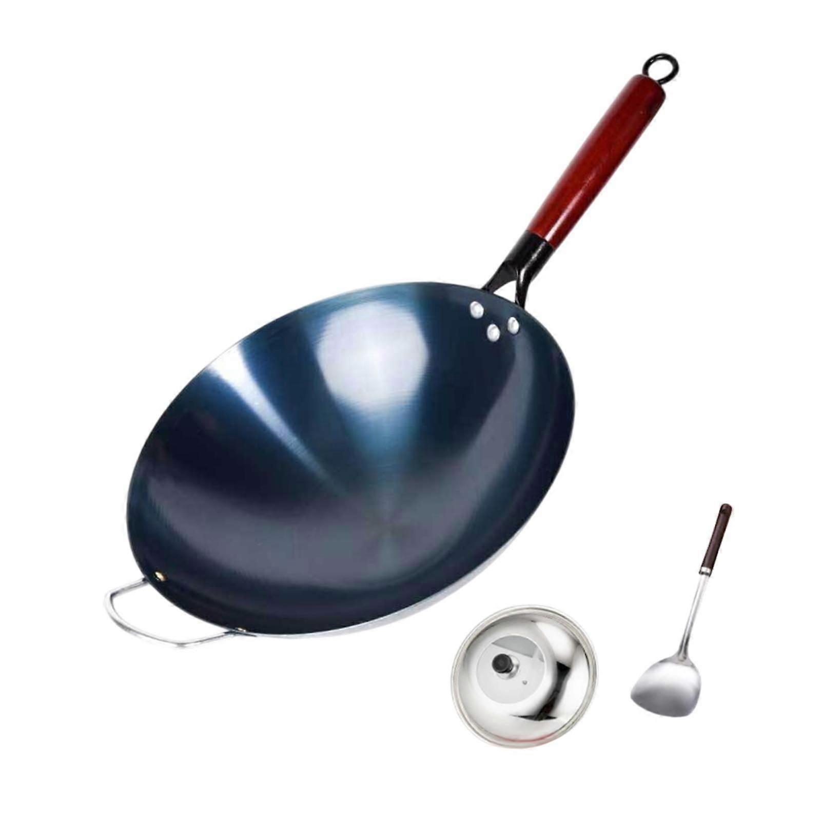 Wok Pan Sautee Gas with Lid Universal Uncoated Induction Cooker Nonstick Wok 32cm
