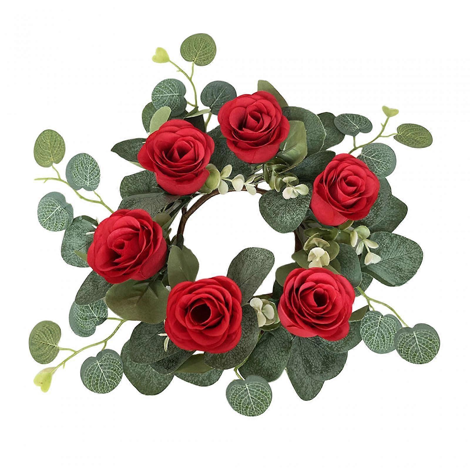 Pillar Candle Ring Wreath Artificial Rose Flower Candle Ring Outer Diameter
