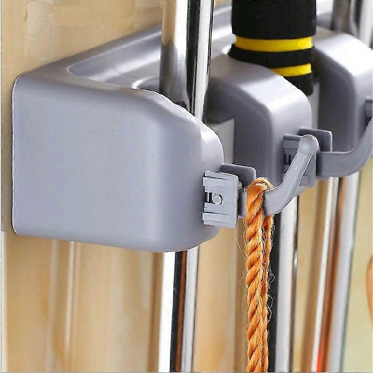 Wall Mounted Mop Broom Holder Storage with 4 Positions and 5 Hooks