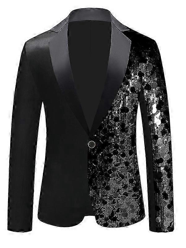 Slim-Fit Sequin Blazer Suit with Single Button for Men