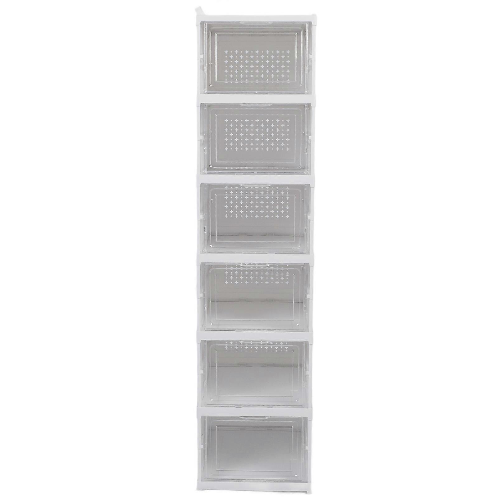 Clear Plastic Foldable Shoe Storage Box Stackable Closet Organizer Space Saving Collapsible Sneakers Organizer 6 Tier