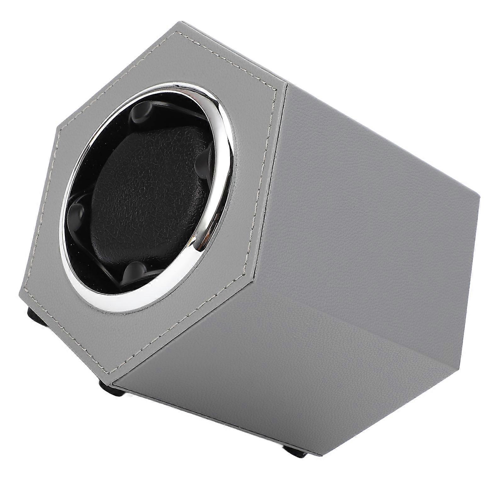 Hex Shaped Automatic Watch Winder - 2 Modes, Quiet, Single Watch Winding Box, Light Grey W147E for Cabinet Shelf Desktop
