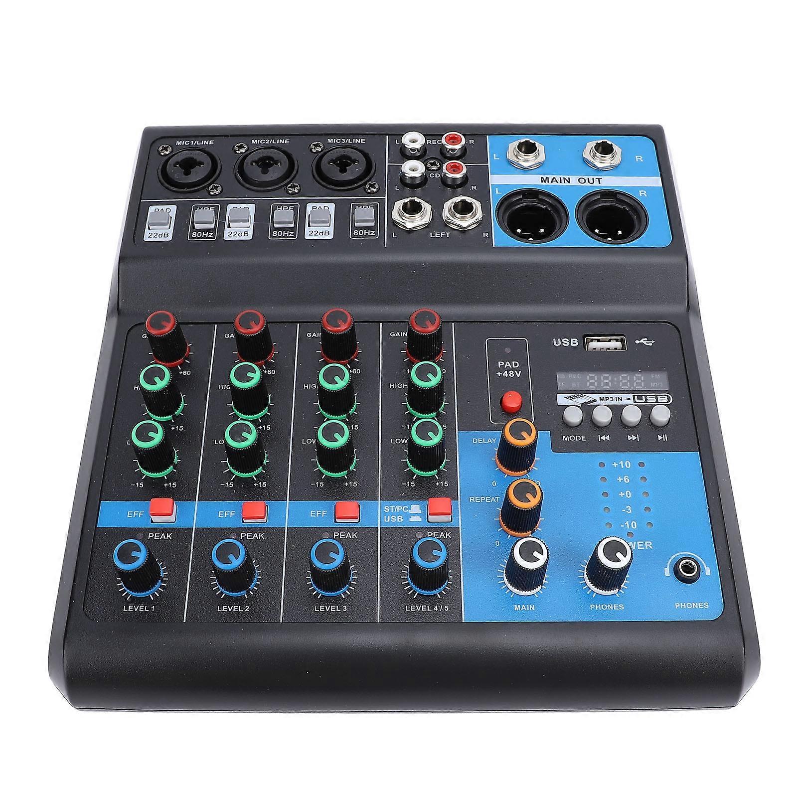 5 Channels DJ Mixer with Multifunctional Reverberation & Delay Effect, 100‑240V UK Plug for European Market