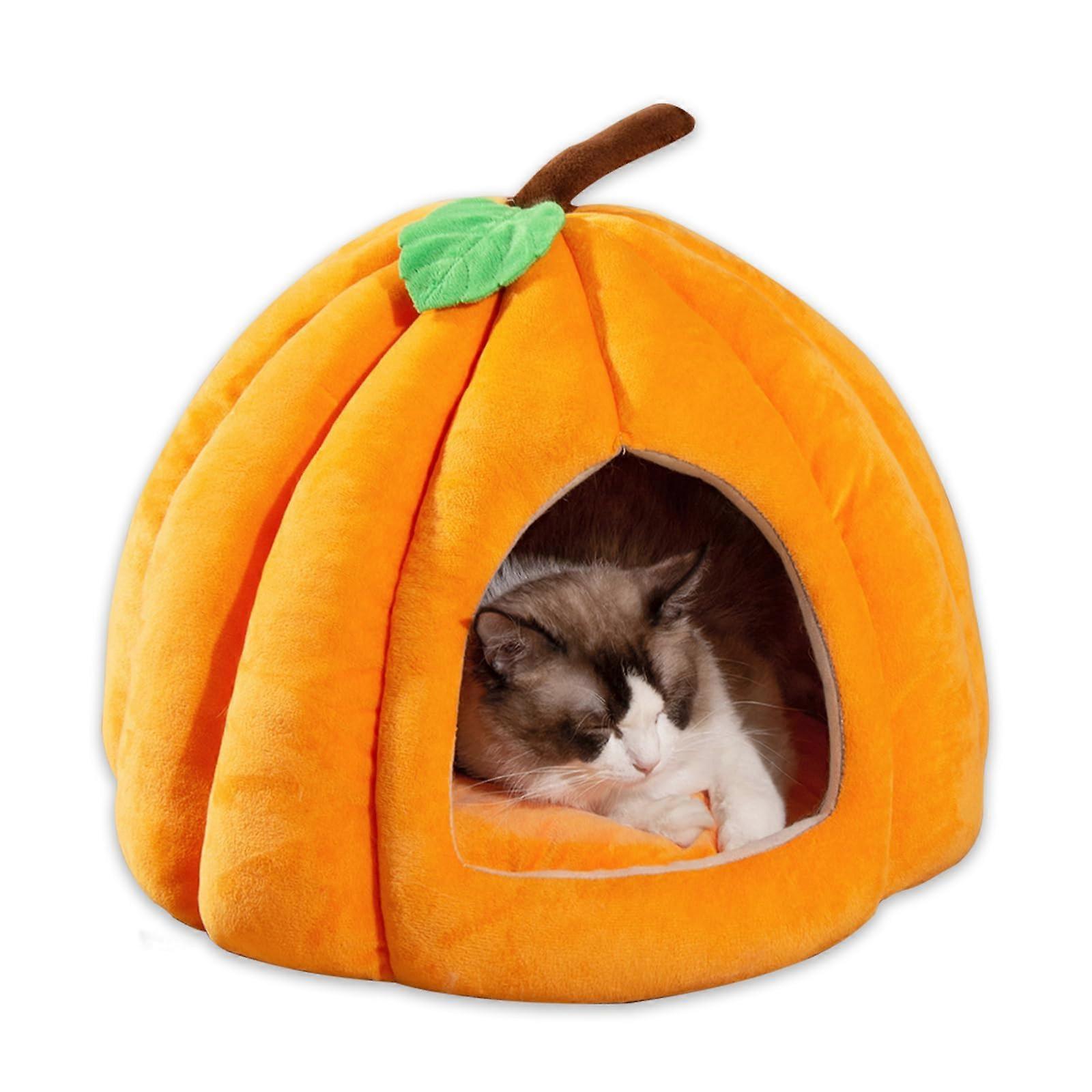 Cute Pumpkin Shape Soft and Warm Cat Beds for Indoor Cats Large Size