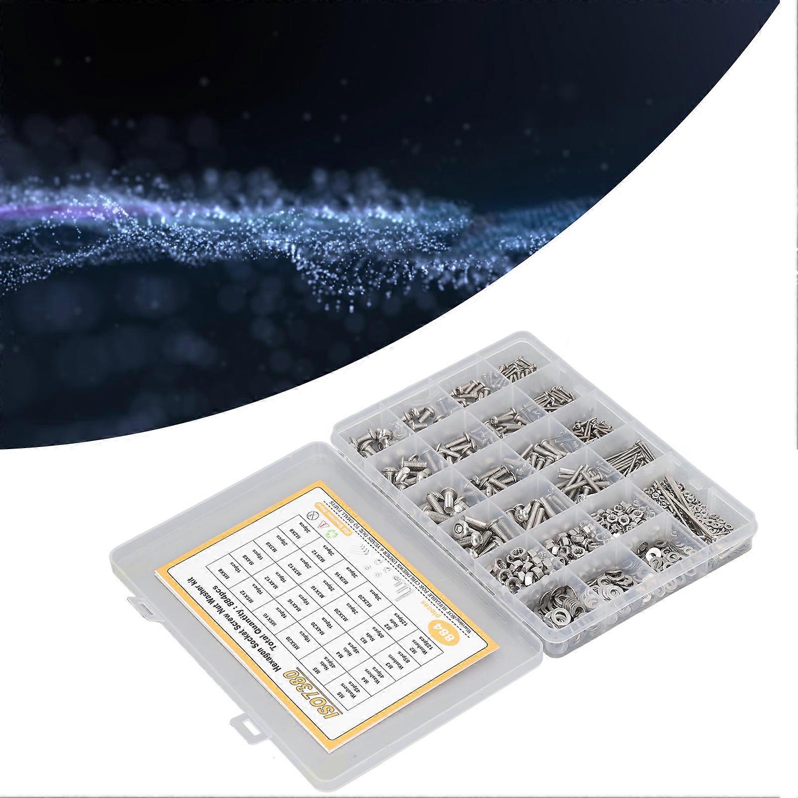 884 Pcs Screw Nut Washer Wrench Kit M2 M3 M4 M5 Half Round Head Hex Socket Screws Nuts Washers Wrench Set 