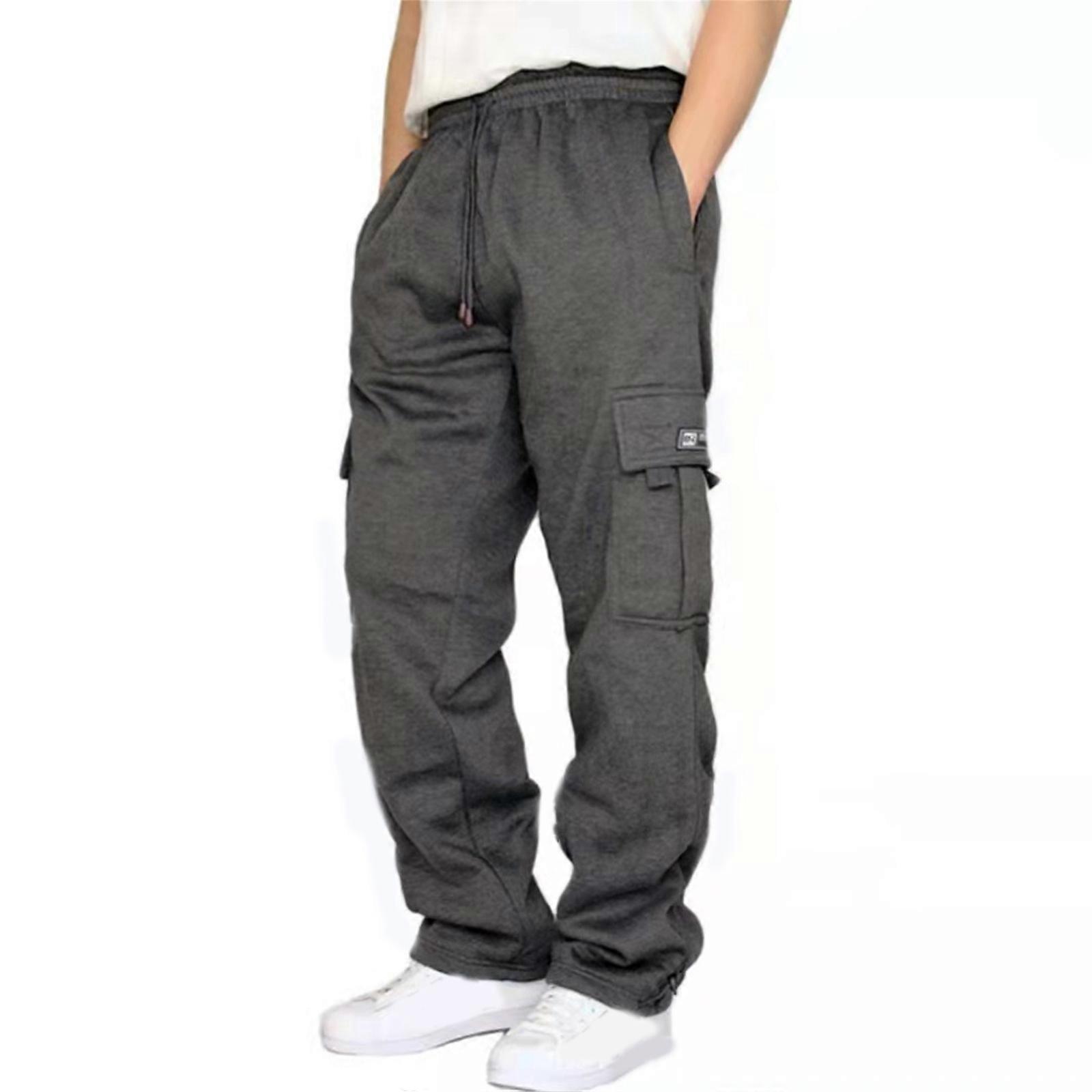 Mens Athletic Baggy Sweatpants Solid Color Casual Loose Fit Open Bottom Drawstring Waist Jogger Cargo Pants with Pockets  Dark Grey XXL