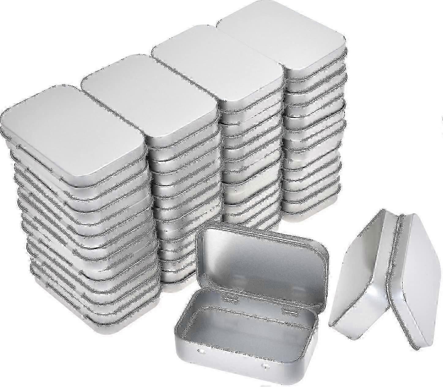 Metal Rectangular Empty Hinged Tins - 30 Pack Silver Mini Portable Box Containers Small Storage Kit & Home Organizer