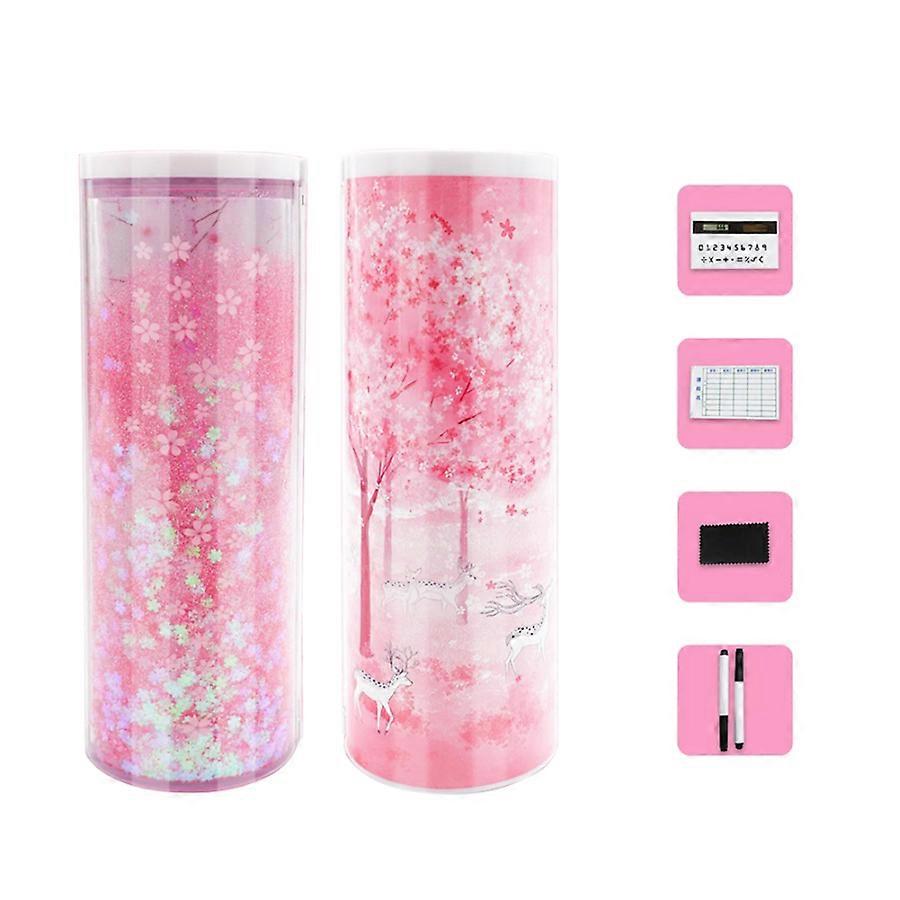 Multifunction Sakura Pencil Case with Calculator and Pens Included
