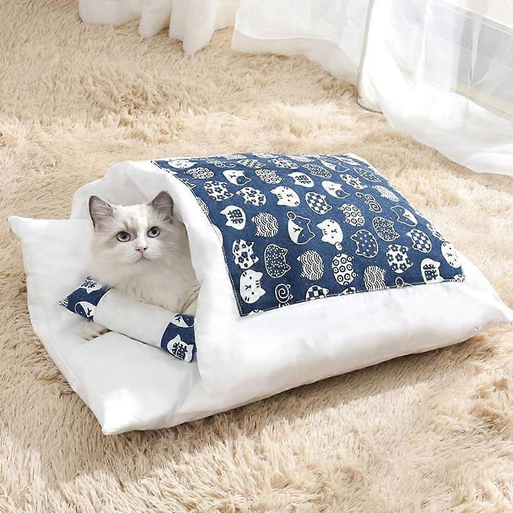 Cat Sleeping Bag Pillow Set Japan Style Fleece Bed Warmth Maneki Neko Pattern Blanket
