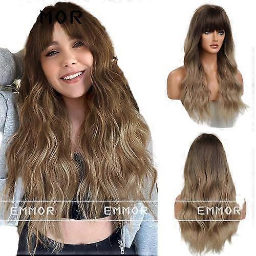 Ombre Brown Wig With Bangs Long Wavy Wigs For Women