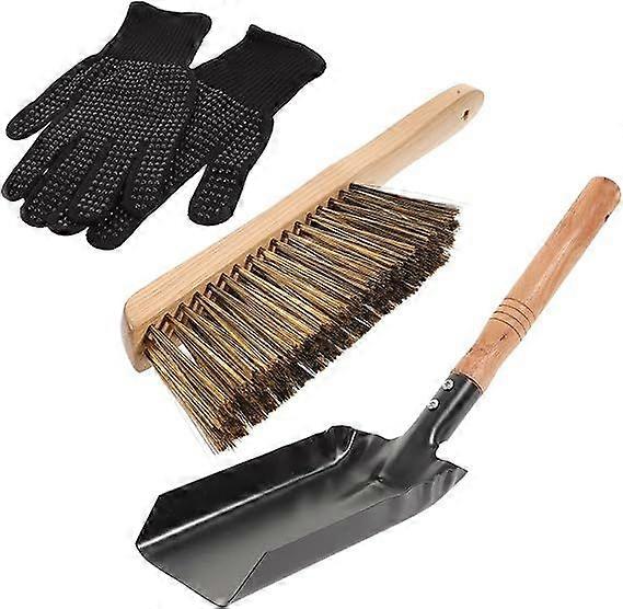 Lareira Scoop Lareira Brush Set com pá Escova para lareira Luvas de silicone Ferramentas para lareira Conjunto de limpeza de lareira