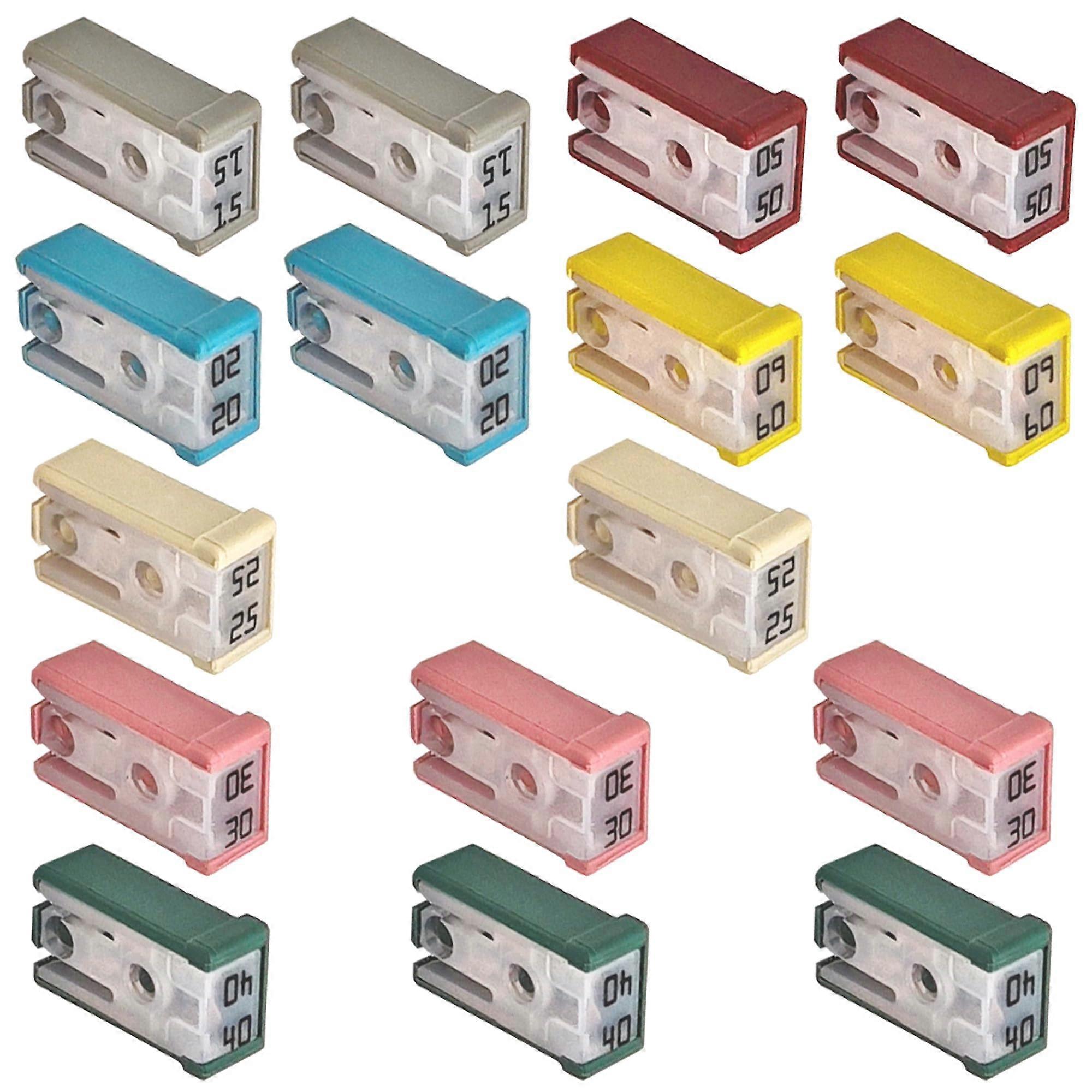 16 PCS 32V Mini Slotted MCASE Shaped Automotive Fuse Kit, 15A 20A 25A 30A 40A 50A 60A, Durable and Reliable Fuses
