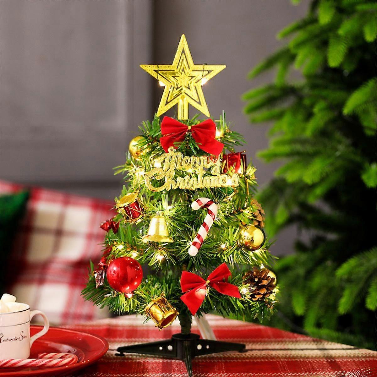 SDIGV 30cm Table Top Christmas Tree,Artificial Mini Christmas Pine Tree with LED String Lights & Ornaments