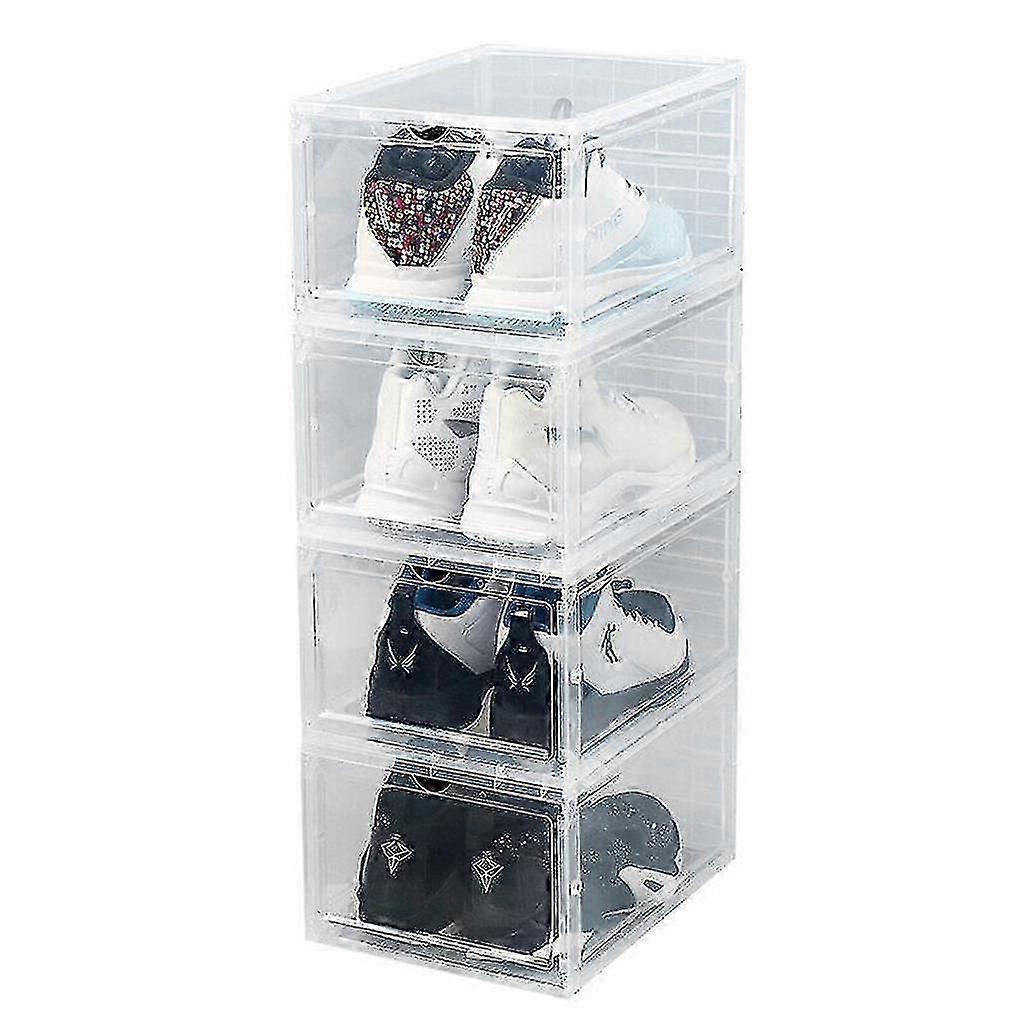 4pcs Shoe Box Stackable Shoe Storage Box Clear Plastic Shoe Organiser